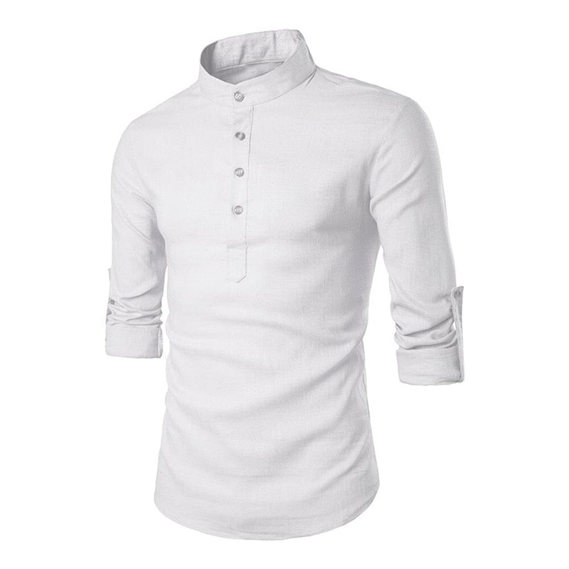 Camisa de Linho Masculina, Casual Manga Comprida Premium