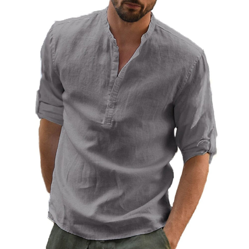 Camisa de Linho Masculina, Casual Manga Comprida Premium